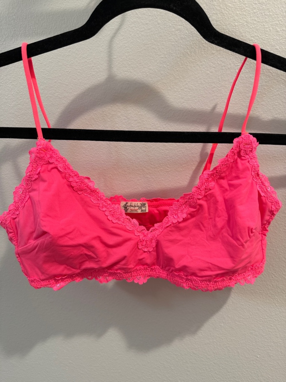 Women's Hot Pink Lace Trim Bralette and thong sold as set